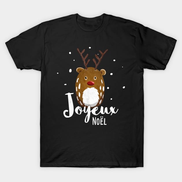 Joyeux Noel Merry Christmas With Reindeer Rudolph T-Shirt by Bumblebeast